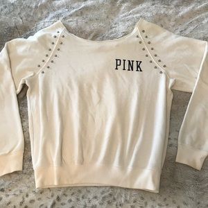 PINK Off The Shoulder Studded Sweatshirt